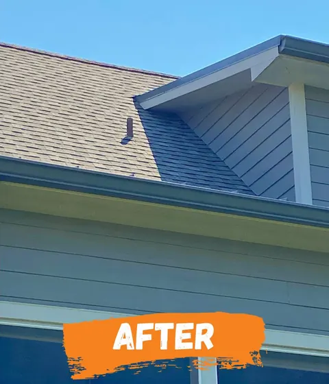 After: the siding and gutter line clean.