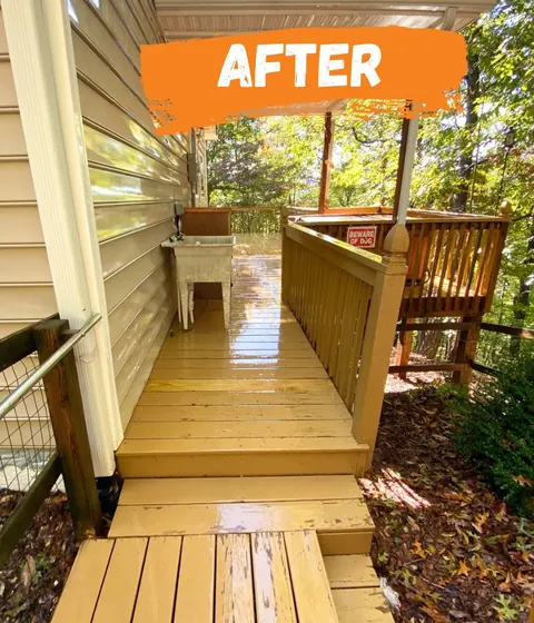 After: the deck clean, the wood warm and bright.